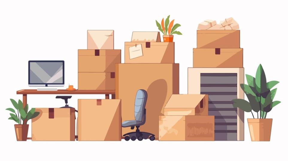 image d'un bureau plein de cartons