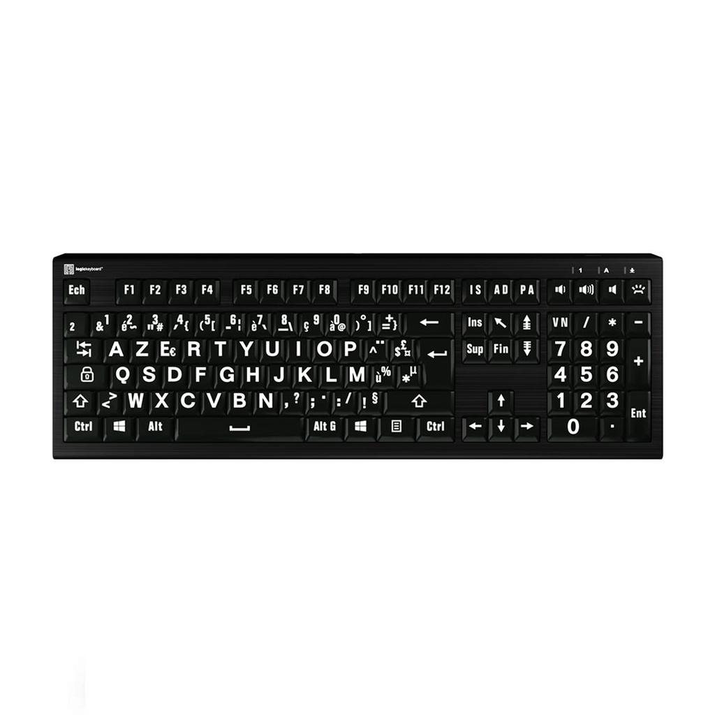 Clavier XL Print gros caractères rétroéclairé fond noir PC ou MAC