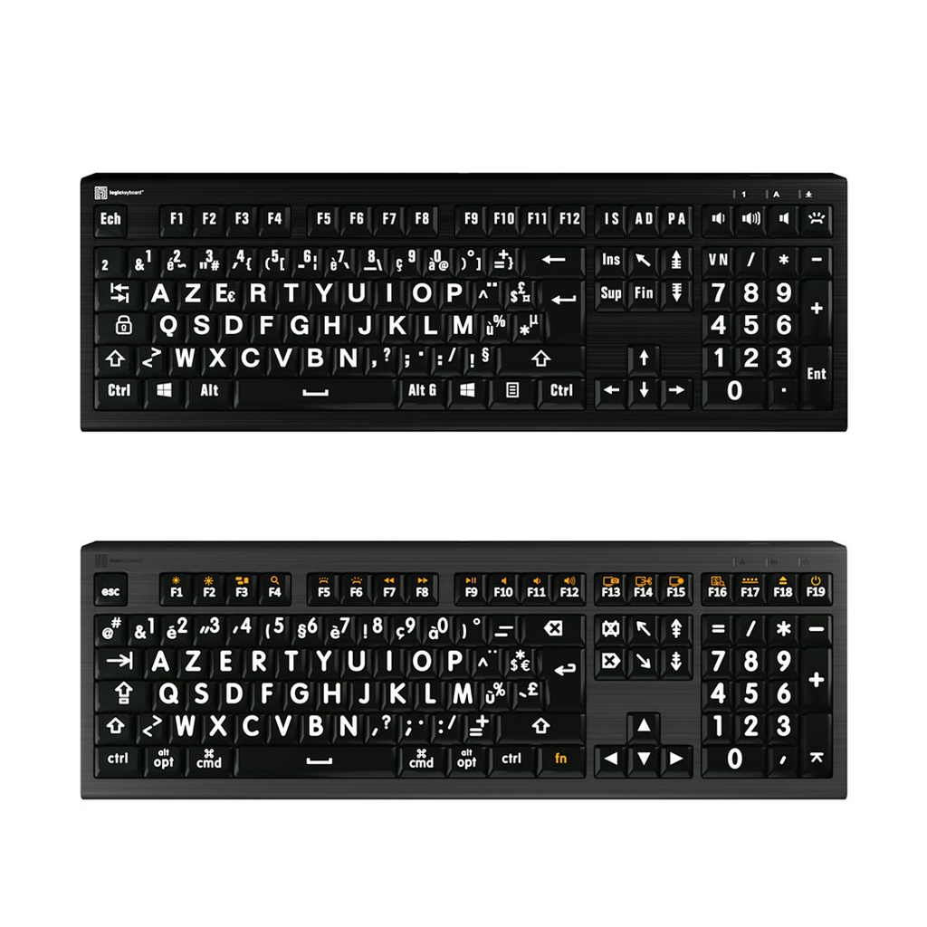 Clavier XL Print Titan gros caractères rétroéclairé fond noir PC ou MAC